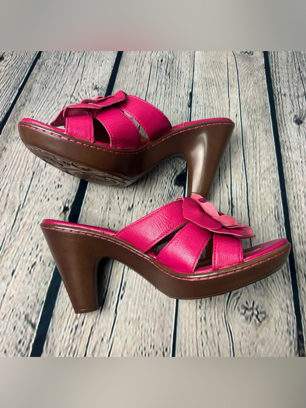 Born Concept Fuchsia Pink Floral Slide Heel Mules Leather Y2K Fairycore Size 9 - Picture 6 of 10